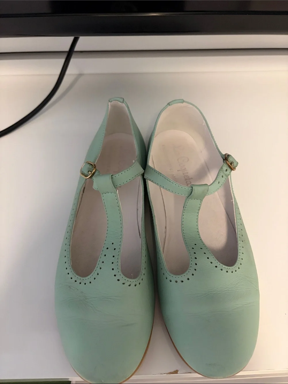 Girls' Mint T‑Strap Dress Flats with Buckle Size 34